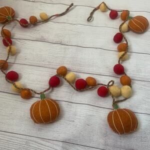 Haymarket Square Pumpkin Felt Ball Fall Garland Jute String Fall Thanksgiving 6'